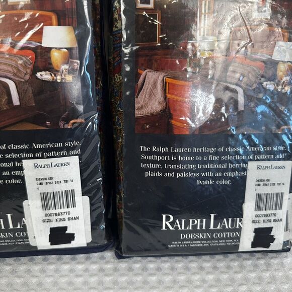 Vintage Ralph Lauren EMERSON PAISLEY Pair of King Pillow Shams-Braided Trim - Picture 5 of 5